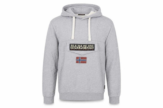 Napapijri Men's Grey Pullover Hoodie S Logo Outdoor Style