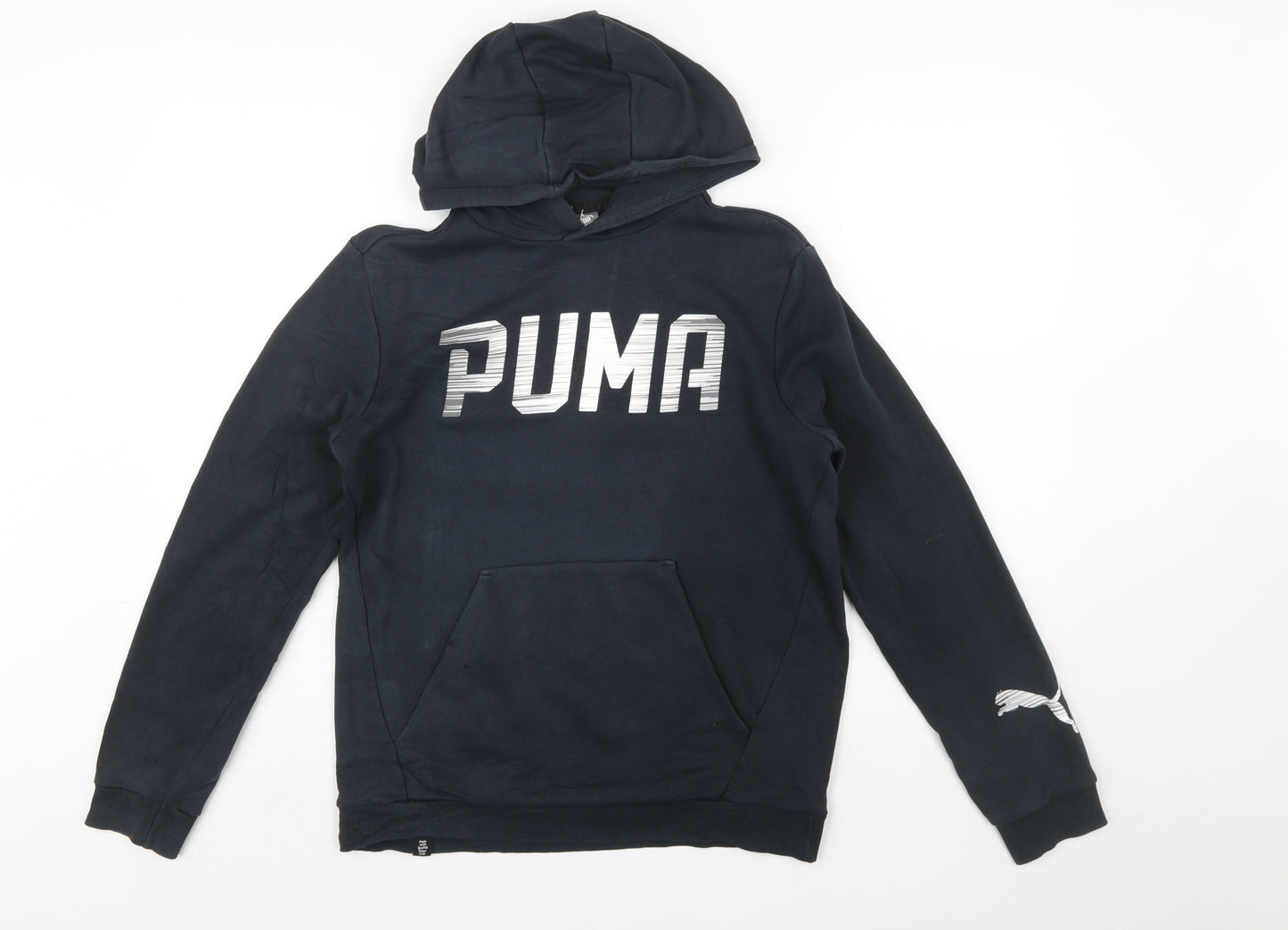 Puma Boys Black XL Pullover Hoodie with Logo Print