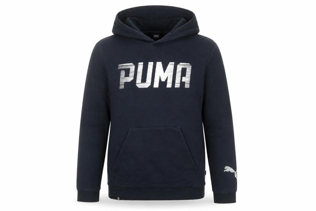 Puma Boys Black XL Pullover Hoodie with Logo Print