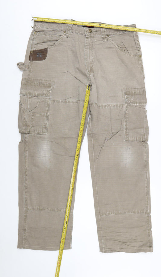 Wrangler Mens Beige Cargo Workwear Trousers Size 36x32