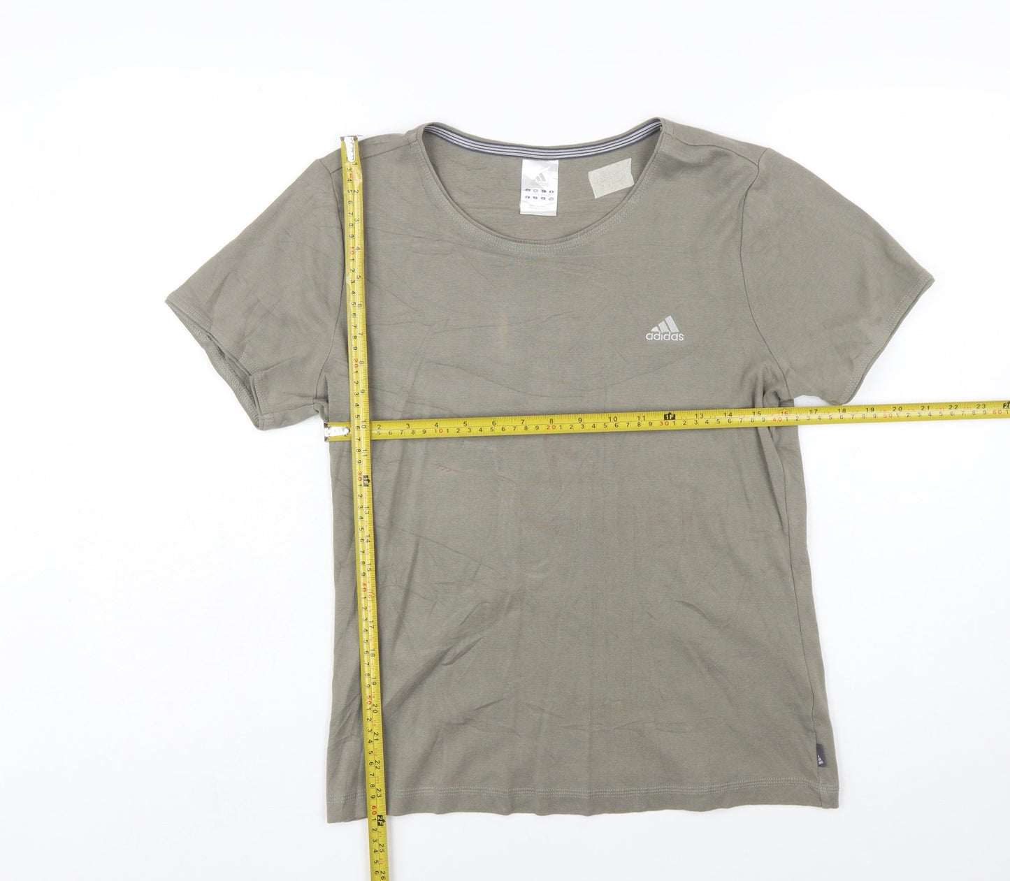 Adidas Women Green Cotton Crew Neck Short Sleeve T-Shirt Size 18