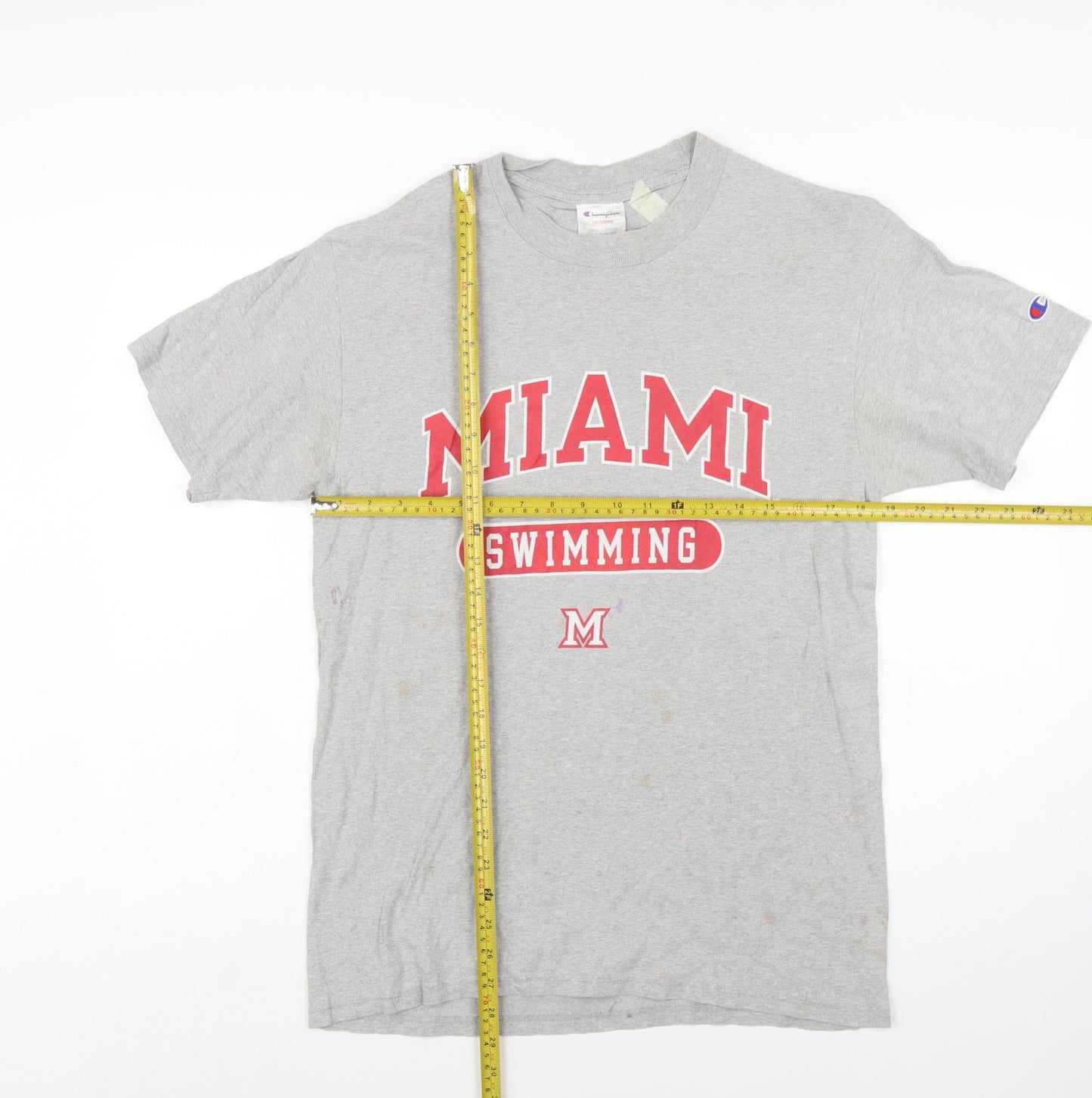 Champion Men's Grey Miami Swimming Graphic T-Shirt Medium Cotton