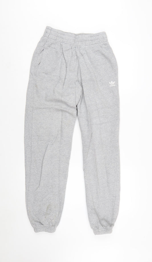 Adidas Womens Grey Jogger Sweatpants Size 8 Elastic Waist Fleece