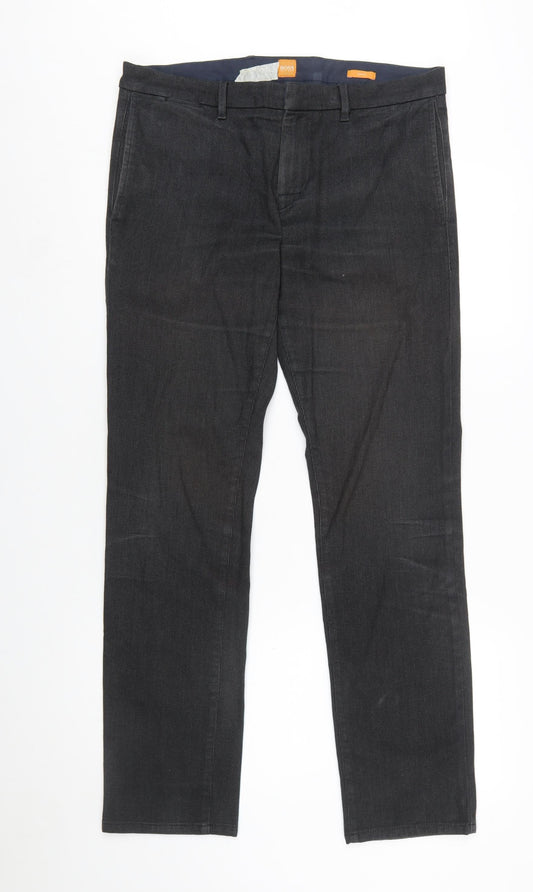 BOSS Men's Black 32R Regular Fit Cotton Blend Chino Trousers
