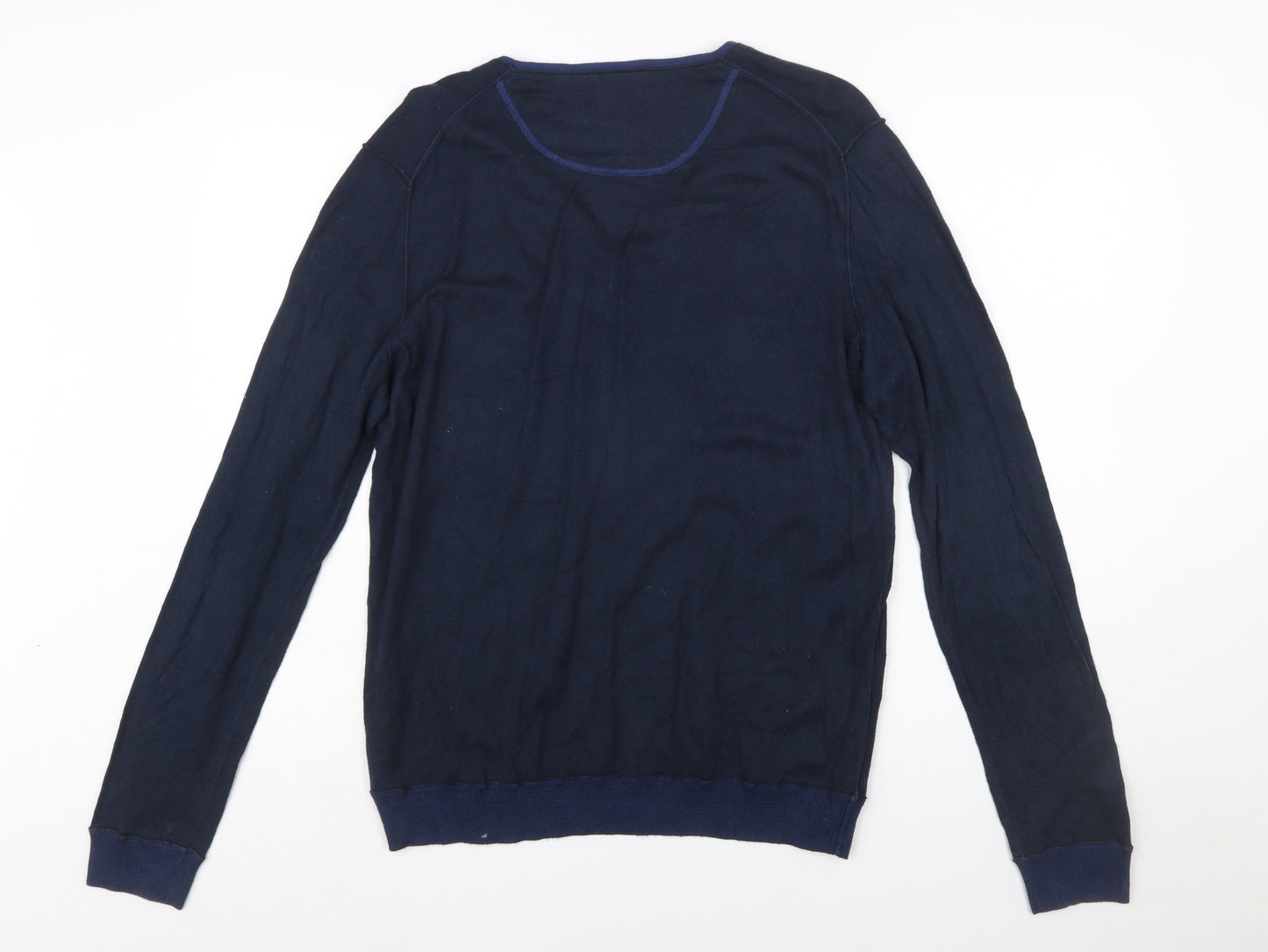 Hugo Boss Mens Blue V-Neck Cotton Pullover Jumper Medium