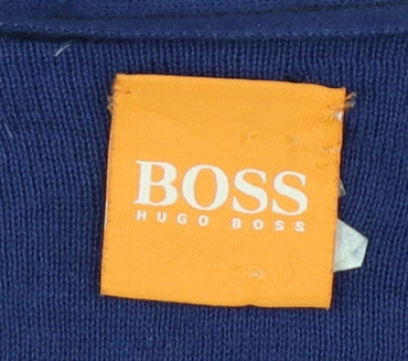 Hugo Boss Mens Blue V-Neck Cotton Pullover Jumper Medium
