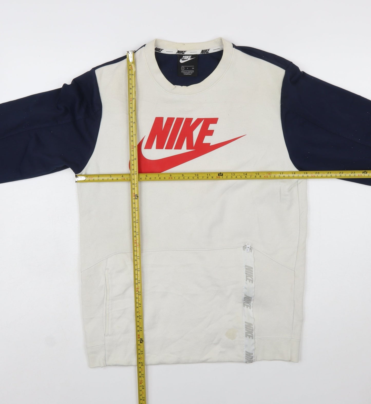 Nike Men's Beige & Navy Logo Pullover Sweatshirt Size S
