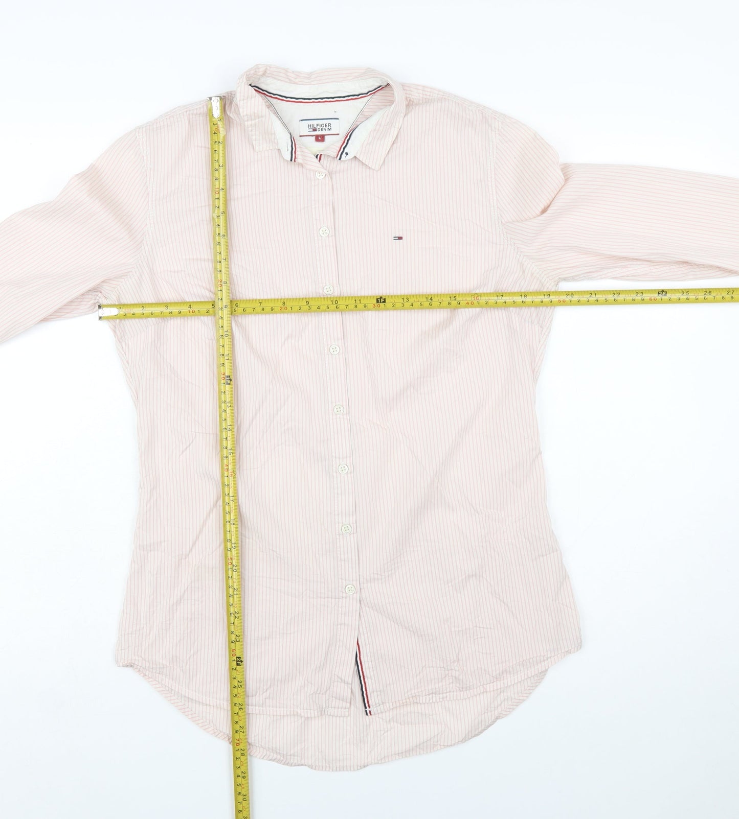 Hilfiger Denim Women's Pink Striped Long Sleeve Button-Up Shirt L