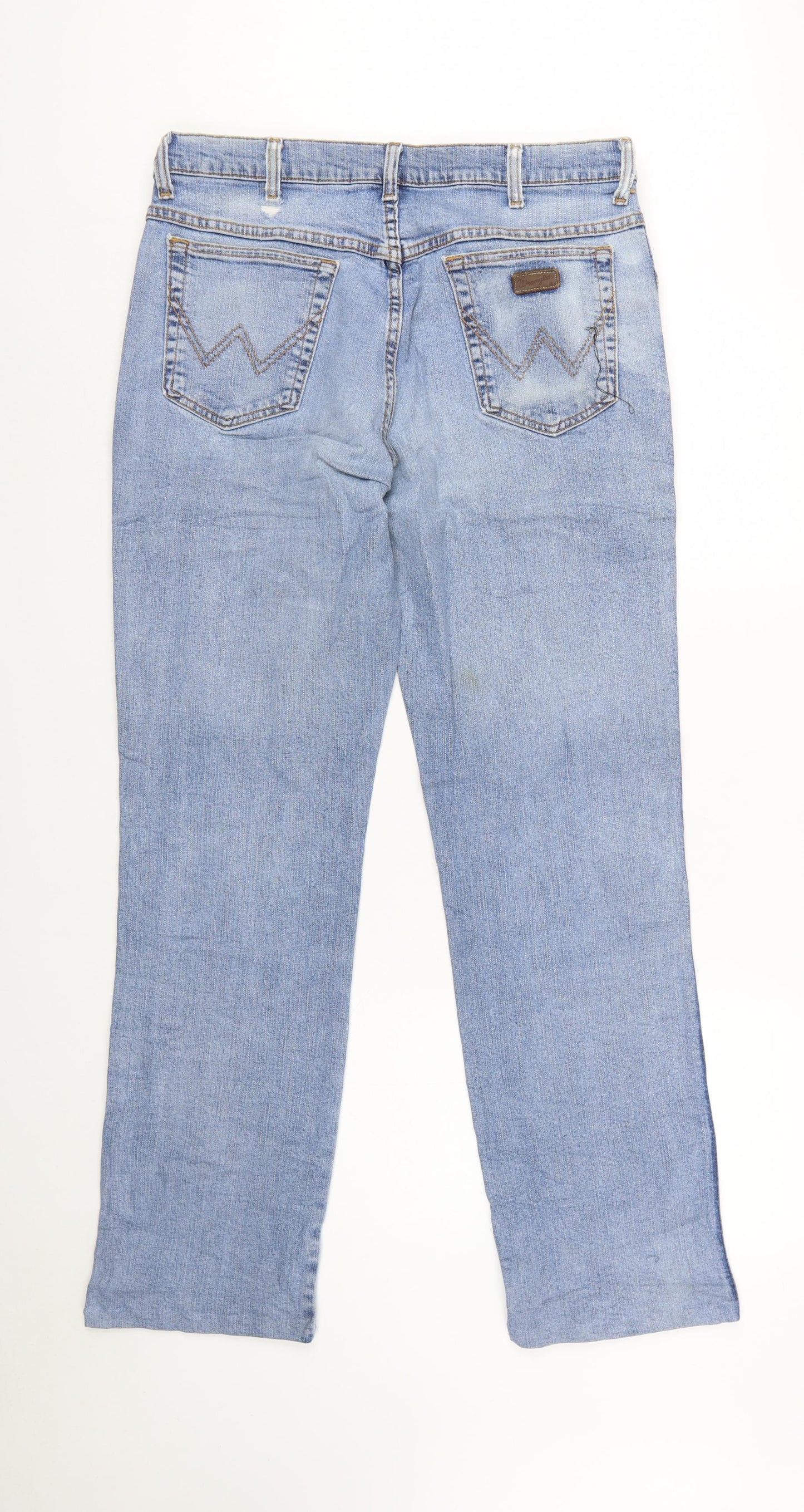 Wrangler Men’s Blue 36x34 Straight Fit Light Wash Stretch Denim Jeans