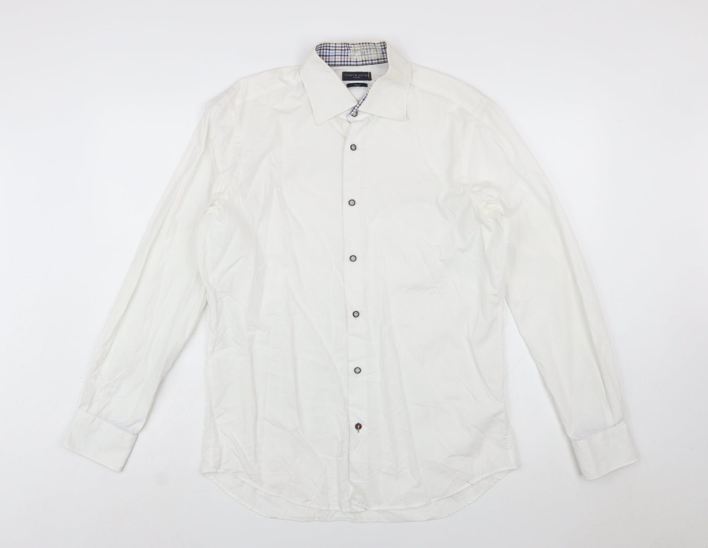 Tommy Hilfiger Men's White Slim Fit Long Sleeve Button-Up Shirt Size L