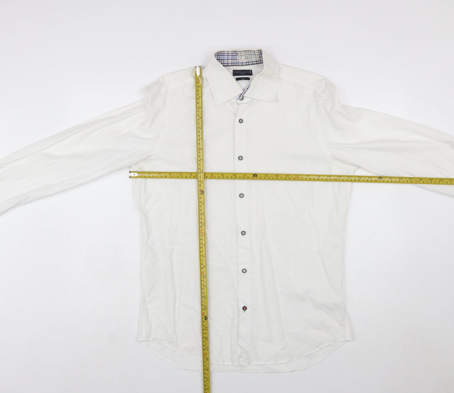 Tommy Hilfiger Men's White Slim Fit Long Sleeve Button-Up Shirt Size L