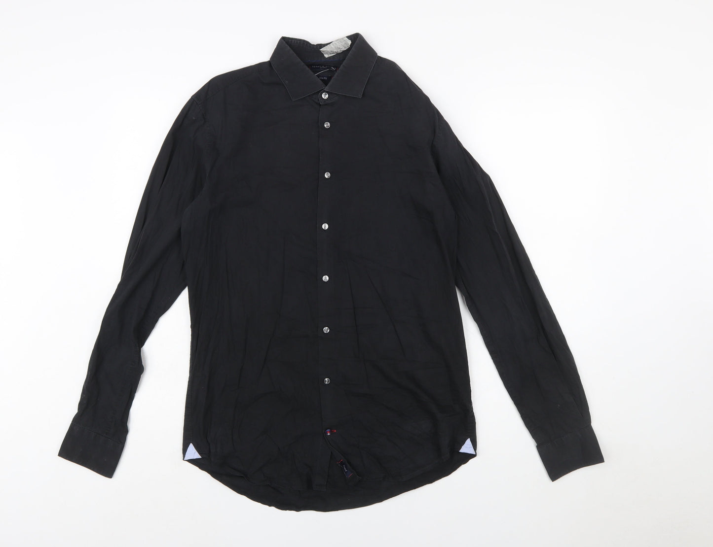 Tommy Hilfiger Men’s Black Slim Fit Long Sleeve Button-Up Shirt 40