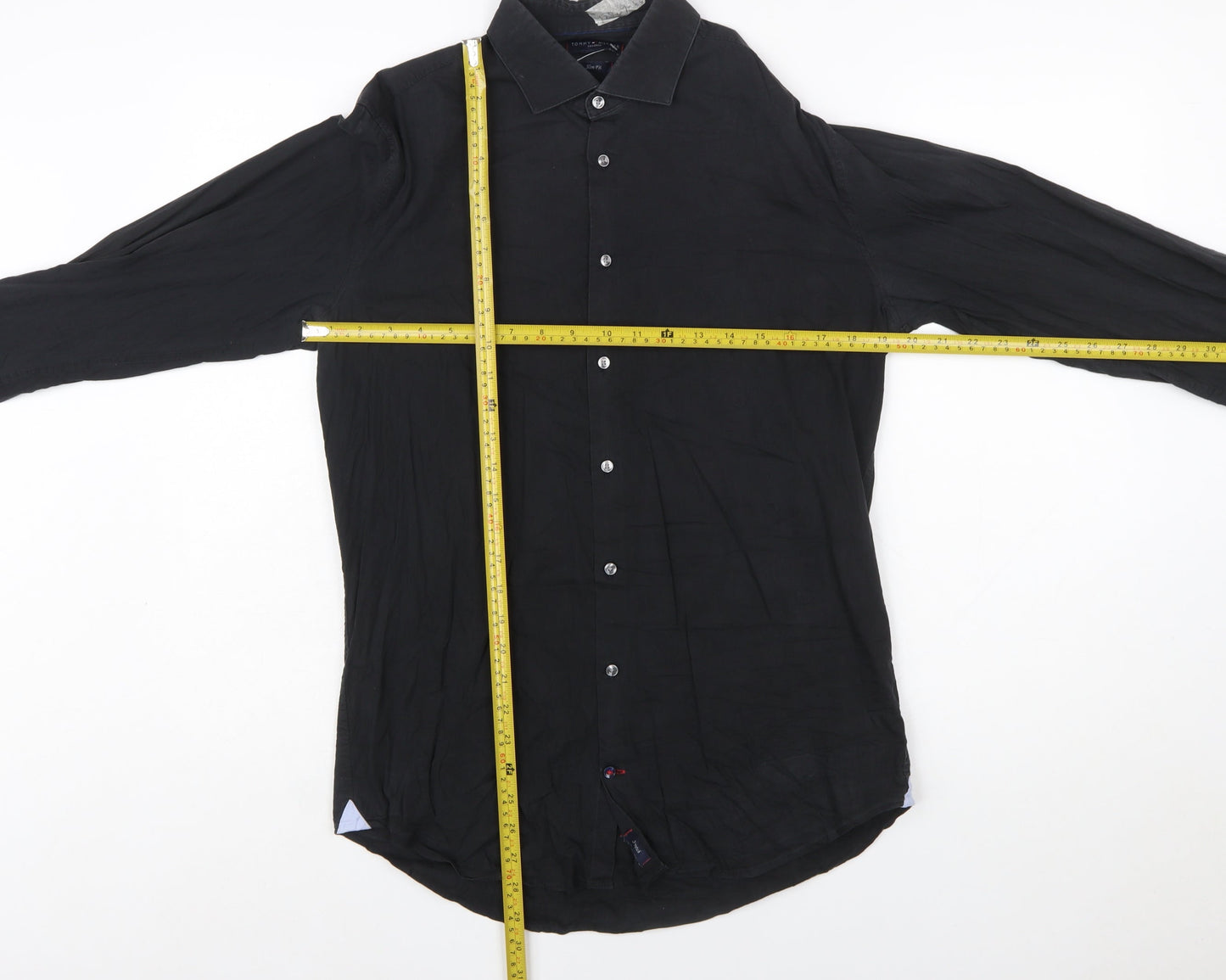 Tommy Hilfiger Men’s Black Slim Fit Long Sleeve Button-Up Shirt 40