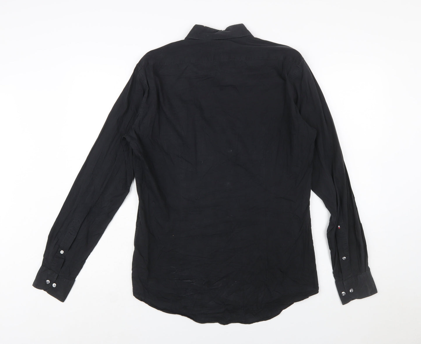 Tommy Hilfiger Men’s Black Slim Fit Long Sleeve Button-Up Shirt 40