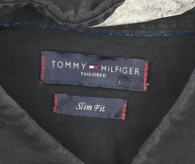 Tommy Hilfiger Men’s Black Slim Fit Long Sleeve Button-Up Shirt 40