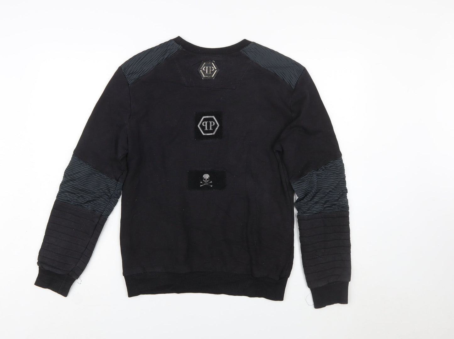 Philipp Plein Men's Black M Pullover Sweatshirt with Logo and Zip Accents