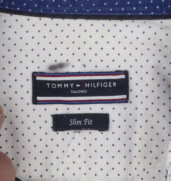 Tommy Hilfiger Men's White Slim Fit Polka Dot Button-Up Shirt Size 15