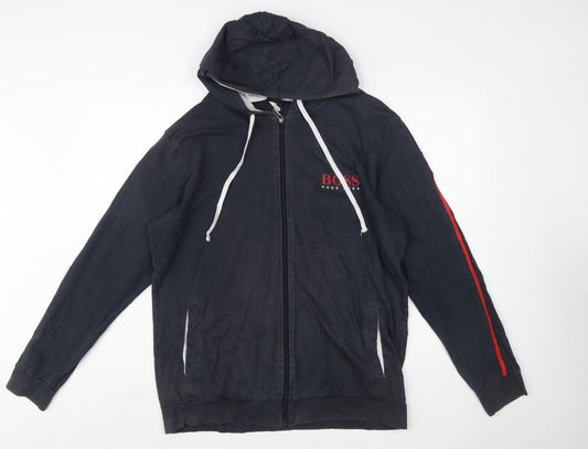 Hugo Boss Men's Blue Full Zip Hoodie XL Logo Design