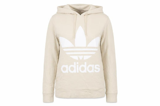 Front view of Adidas Women Beige Hooded Pullover Hoodie UK 6 Cotton Blend Logo