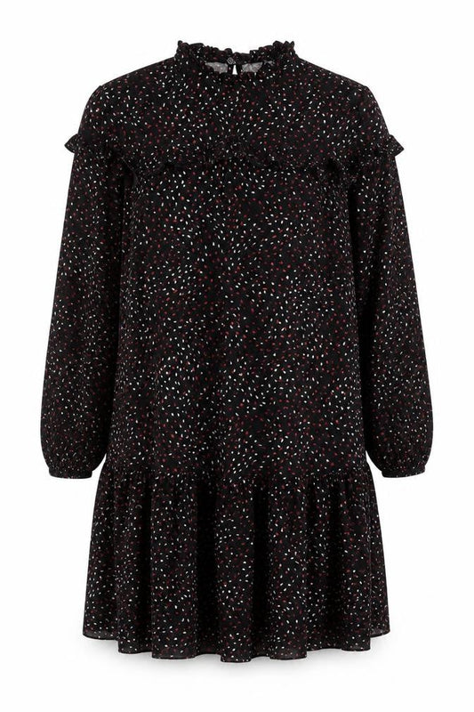 New Look Women's Black Floral Ruffle Shift Dress Size 8