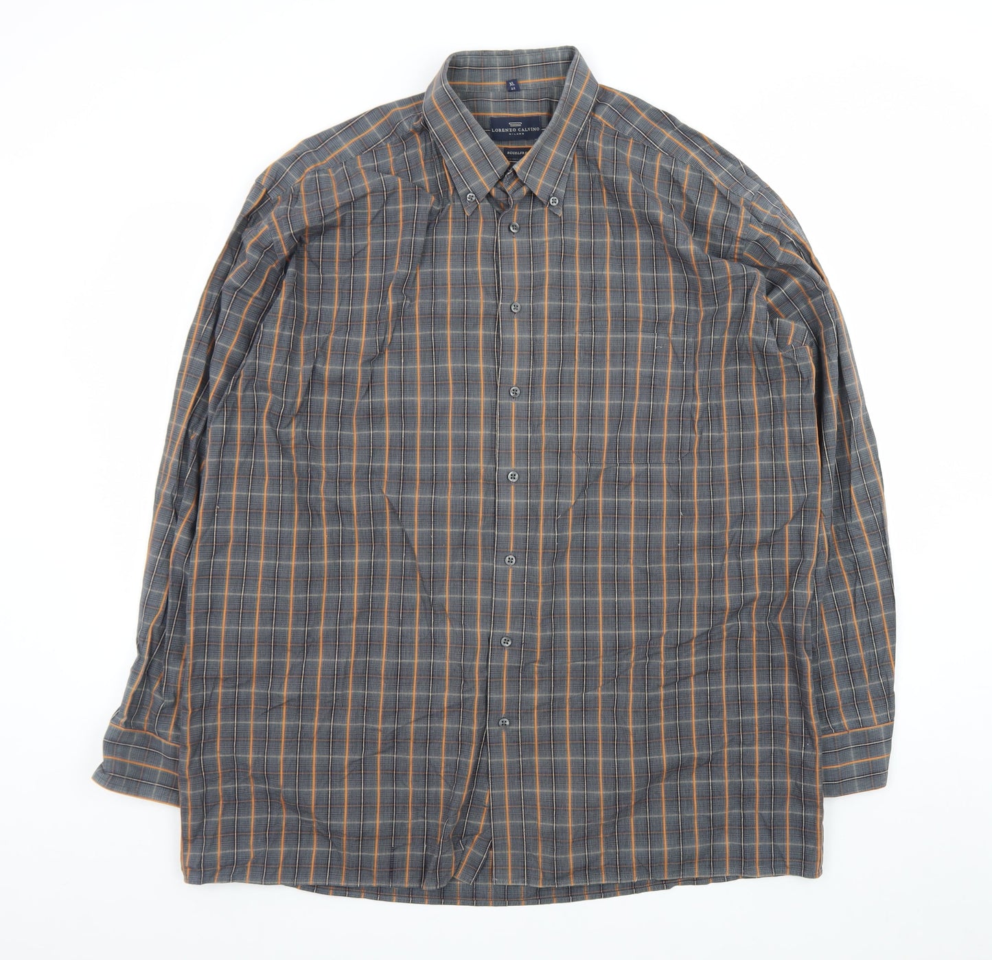 Lorenzo Calvino Men’s Blue Check Button-Down Long Sleeve Shirt XL