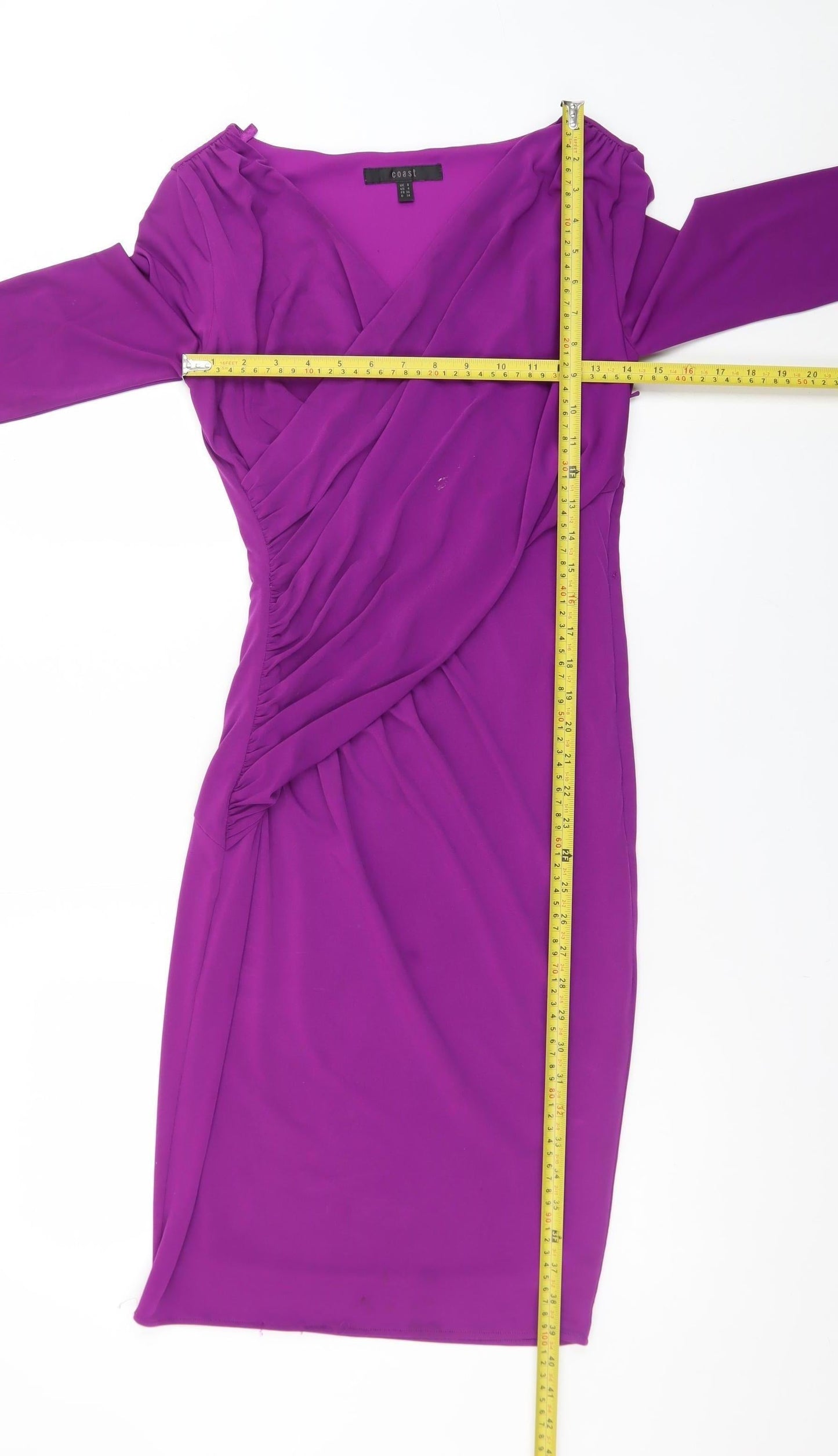 Coast Women Purple Size 8 Wrap Dress 3/4 Sleeve Knee Length
