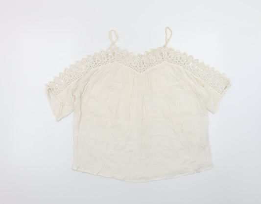 River Island Women’s Ivory Off Shoulder Crochet Boho Blouse Size 10
