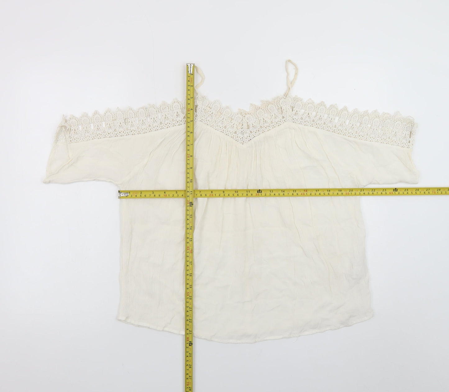 River Island Women’s Ivory Off Shoulder Crochet Boho Blouse Size 10
