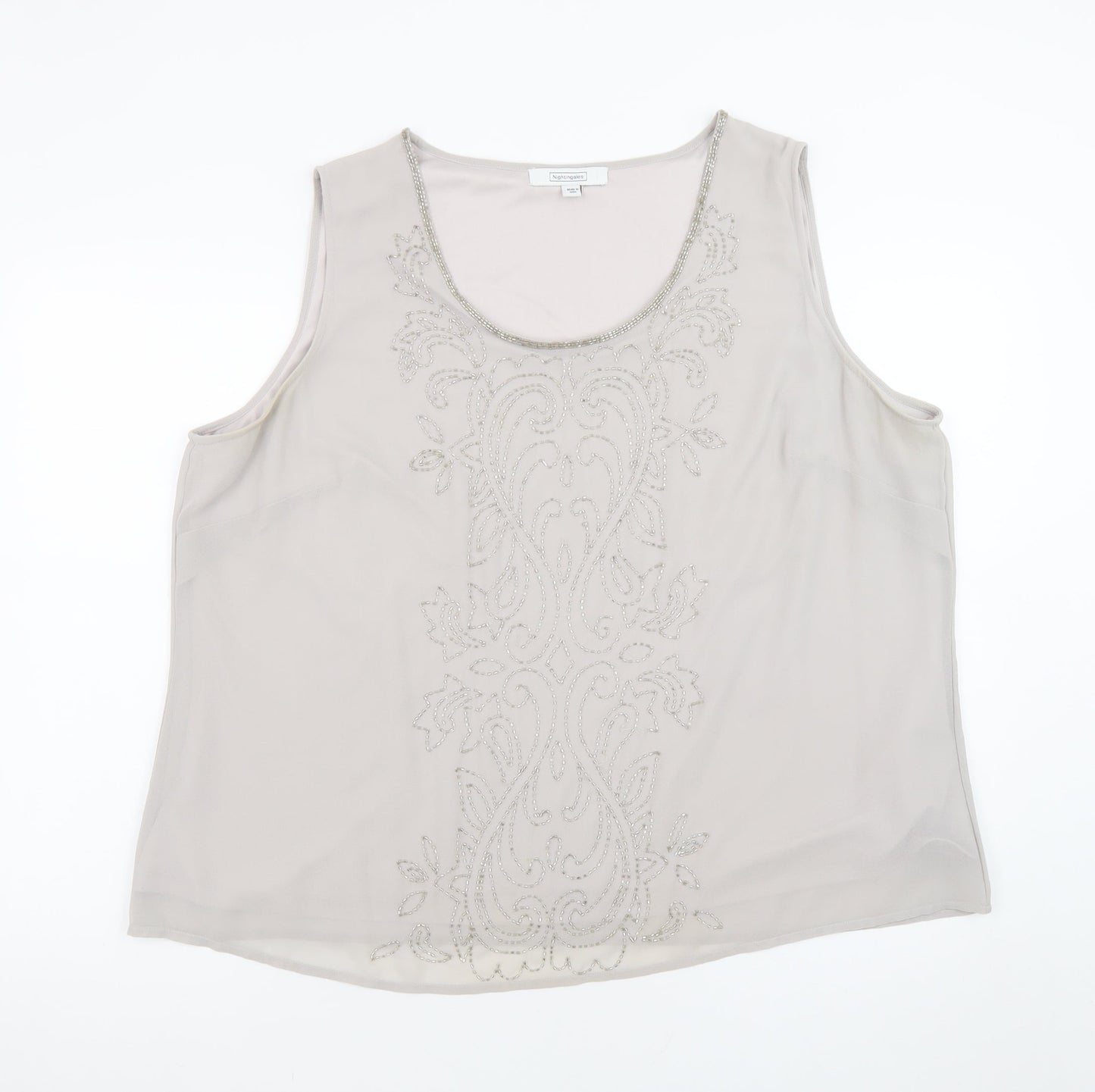Nightingales Women’s Beige Sleeveless Beaded Tunic Blouse Size 24