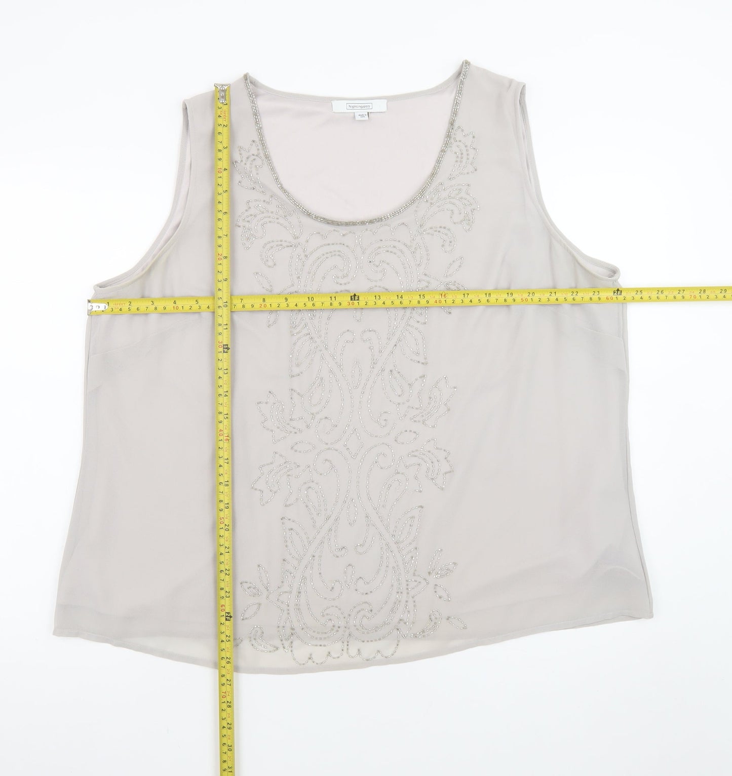 Nightingales Women’s Beige Sleeveless Beaded Tunic Blouse Size 24