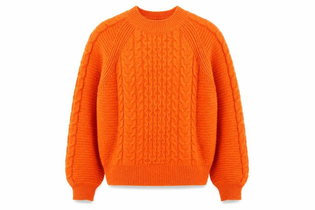 Next Women’s Orange Cable-Knit Jumper XS Crew Neck Pullover