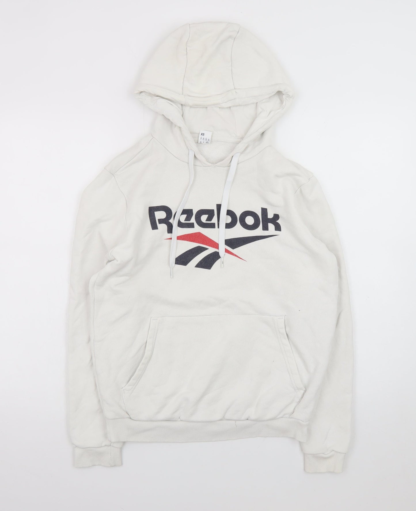 Reebok Men's White XS Pullover Hoodie with Logo Print