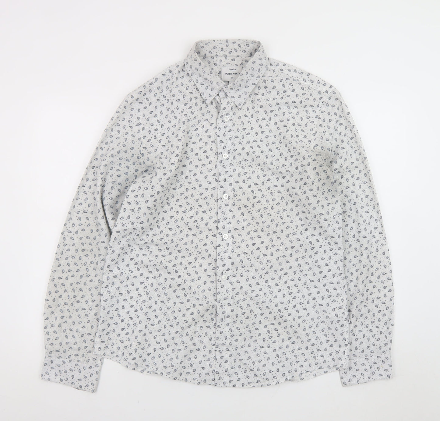 Peter Werth Men's White Paisley Long Sleeve Cotton Button-Up Shirt Size L