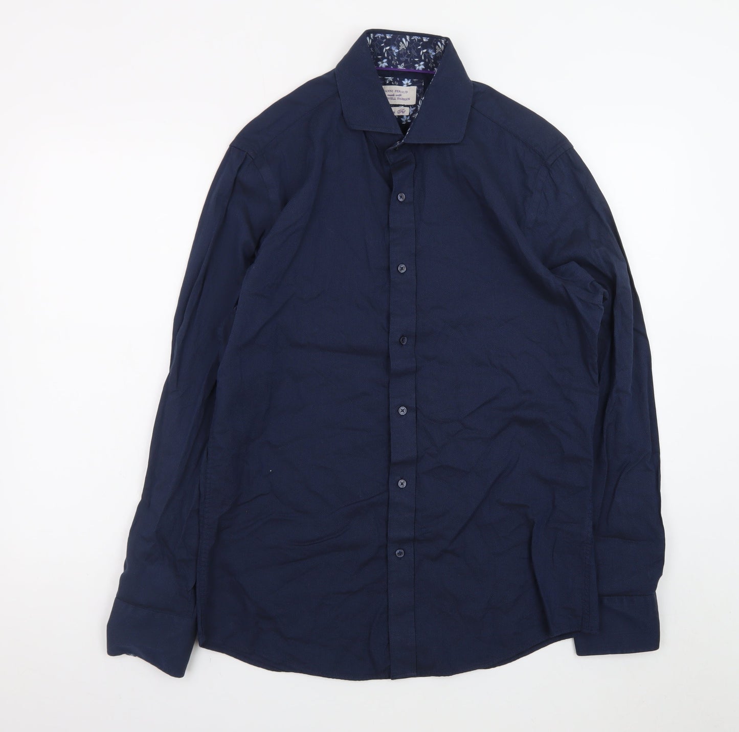 Gianni Feraud Men's Blue Slim Fit Long Sleeve Cotton Button-Up Shirt Size M