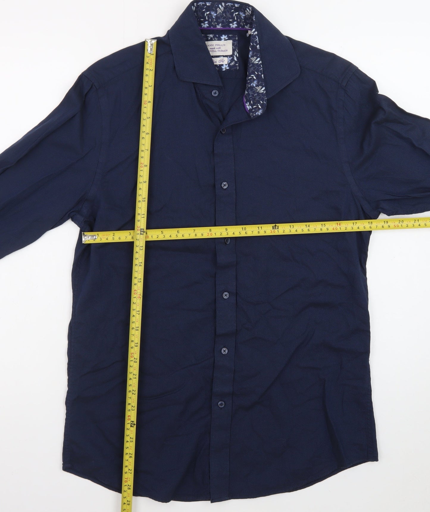 Gianni Feraud Men's Blue Slim Fit Long Sleeve Cotton Button-Up Shirt Size M