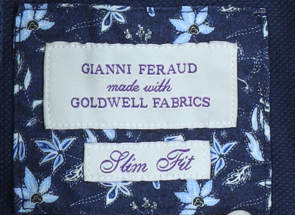 Gianni Feraud Men's Blue Slim Fit Long Sleeve Cotton Button-Up Shirt Size M