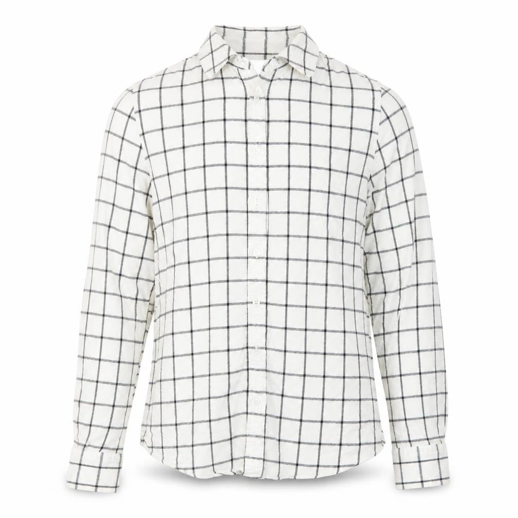 Lands' End Men's White Check Cotton Flannel Long Sleeve Shirt Size S