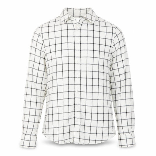 Lands' End Men's White Check Cotton Flannel Long Sleeve Shirt Size S