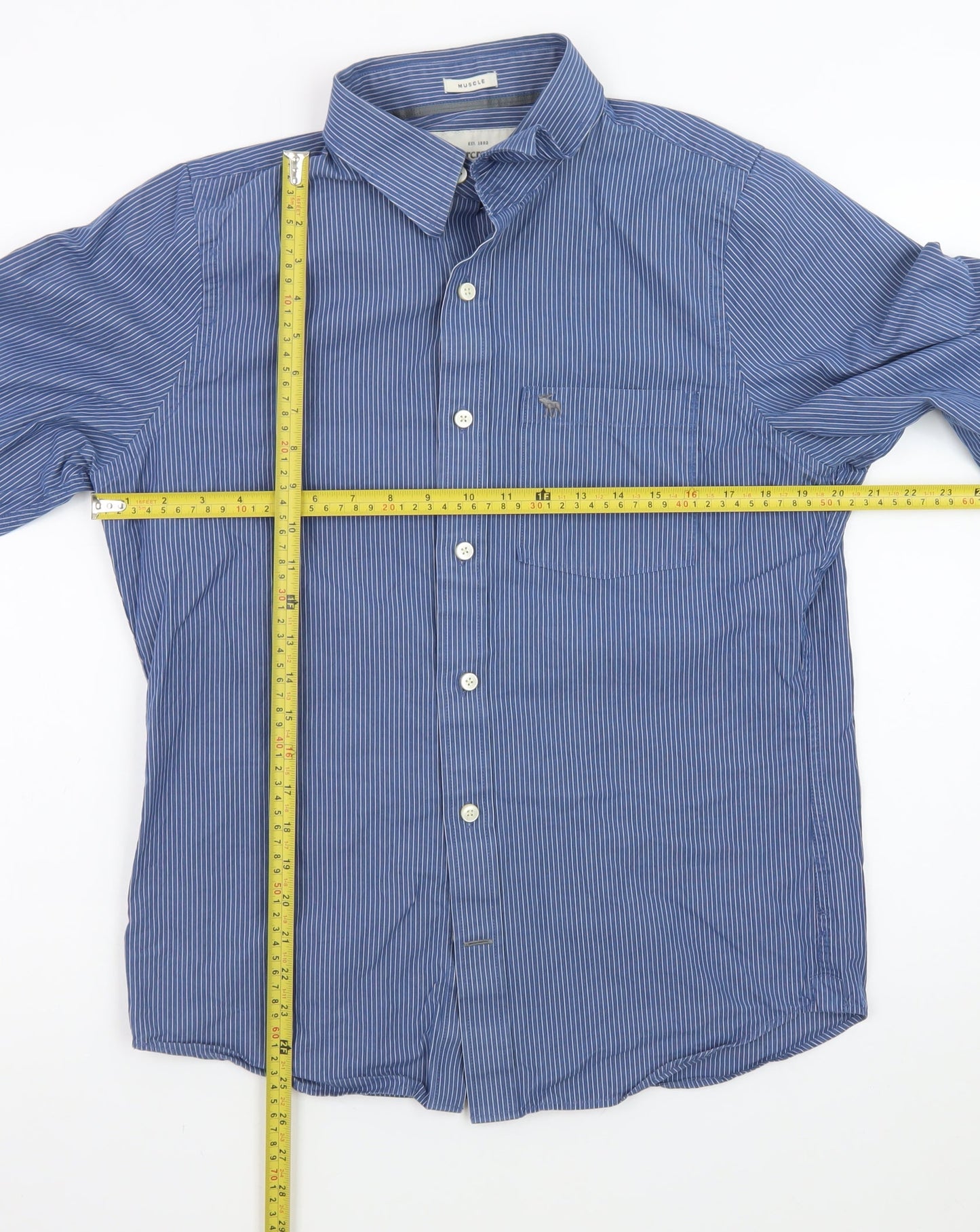 Abercrombie & Fitch Men's Blue Striped Muscle Fit Cotton Shirt L