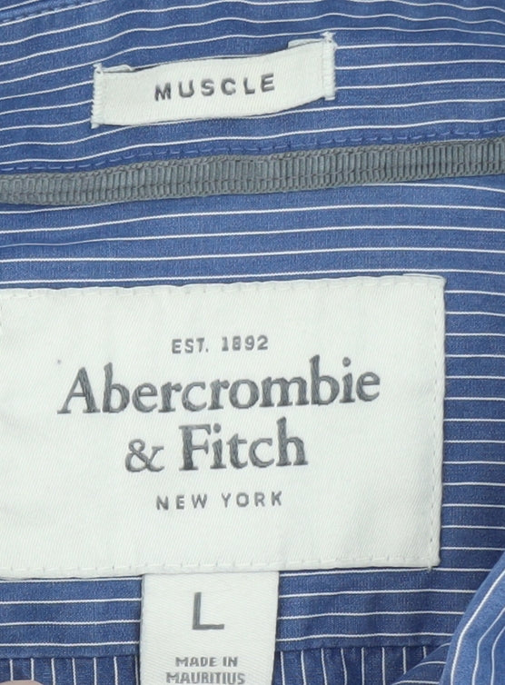 Abercrombie & Fitch Men's Blue Striped Muscle Fit Cotton Shirt L