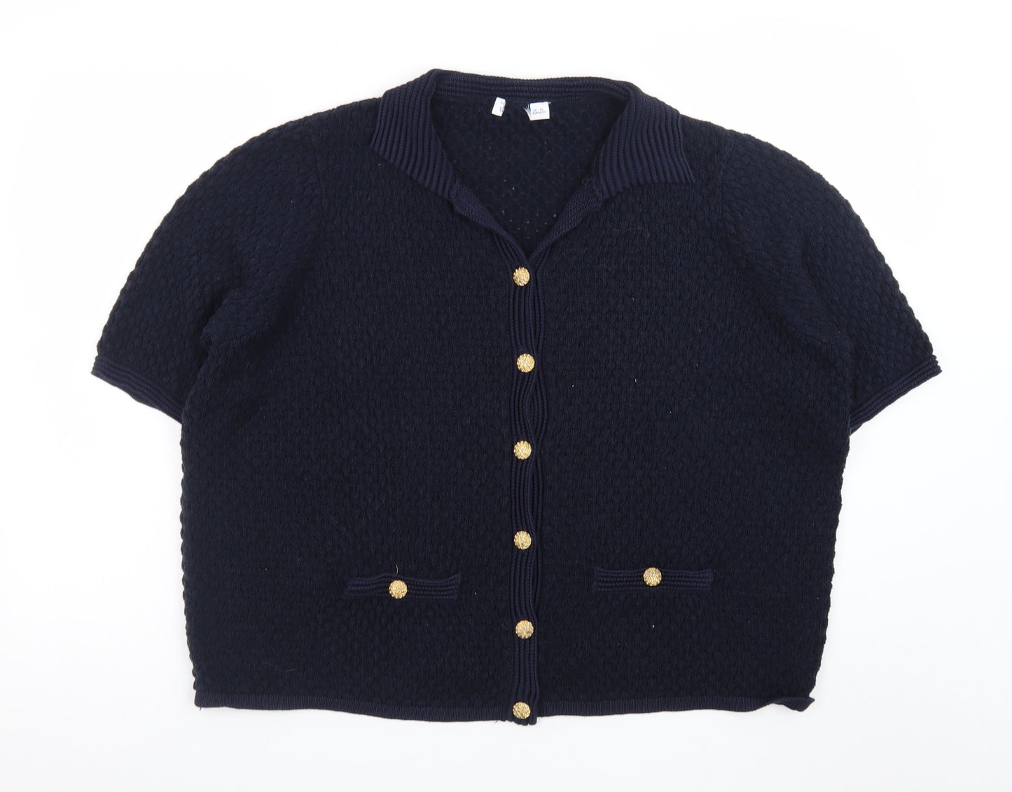 Gallery Womens Navy Blue Collared Short Sleeve Cardigan XL