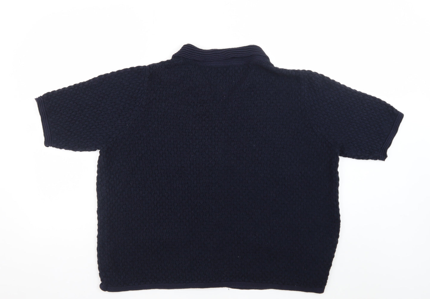 Gallery Womens Navy Blue Collared Short Sleeve Cardigan XL