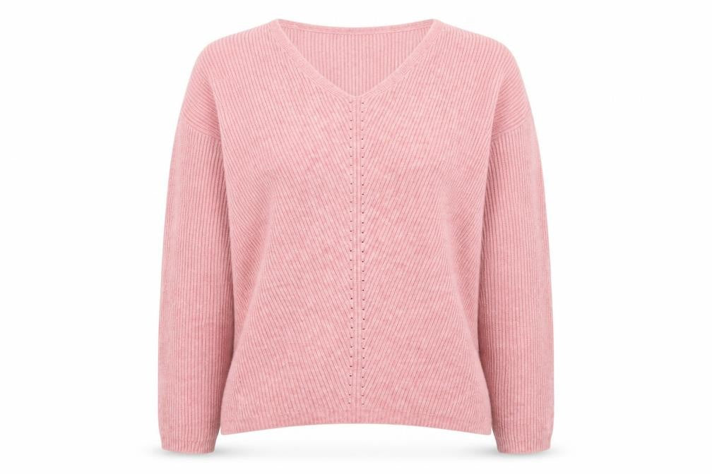 In Extenso Women's Pink V-Neck Rib Knit Pullover Jumper Size L