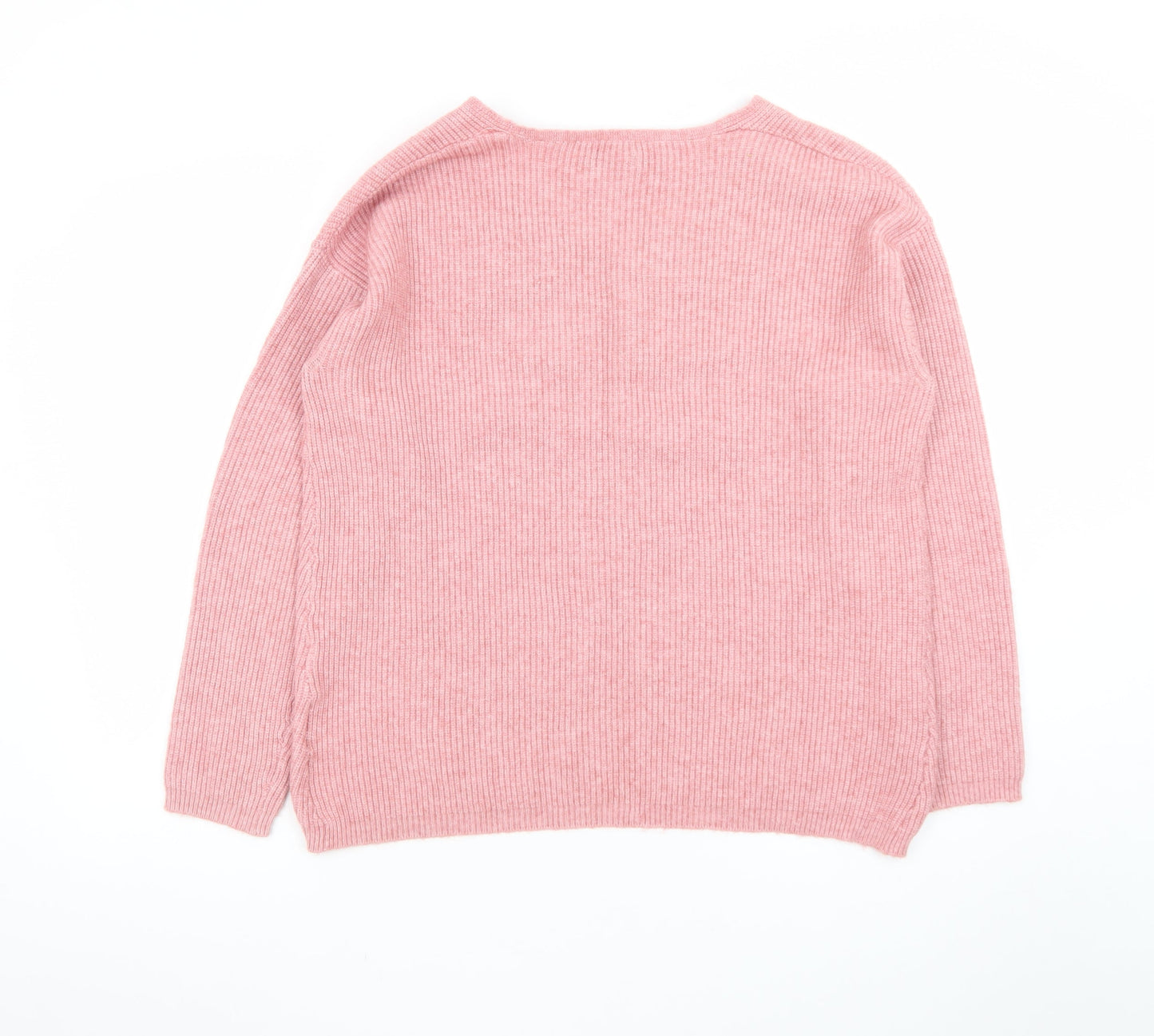 In Extenso Women's Pink V-Neck Rib Knit Pullover Jumper Size L