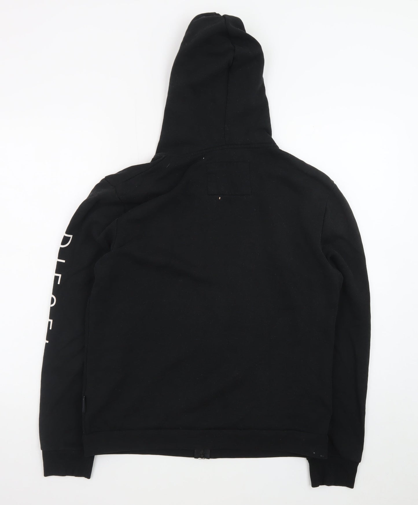 Diesel Men's Black Full Zip Hoodie L Logo Graphic Cotton Blend