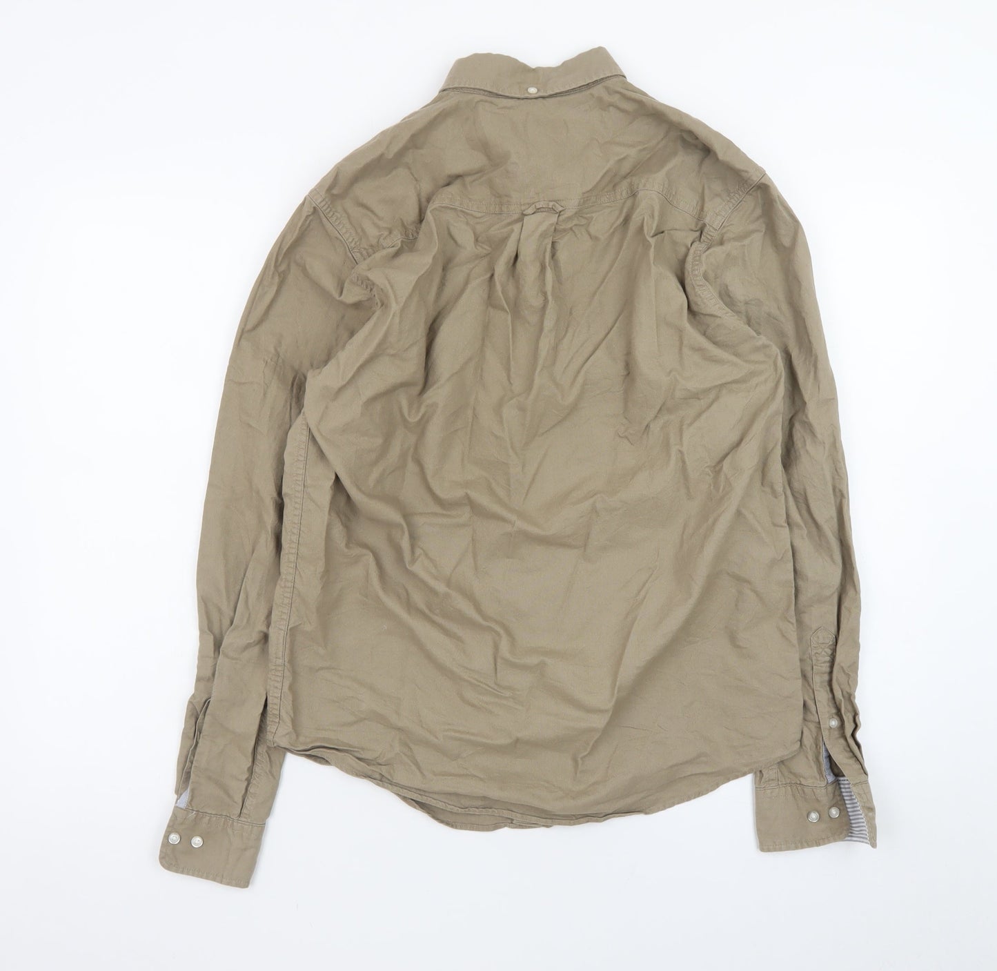Next Men's Beige Button-Down Cotton Long Sleeve Casual Shirt S