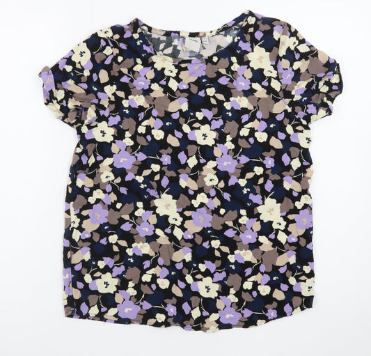 ICHI Women's Multicoloured Floral Short Sleeve Viscose Blouse Size 8