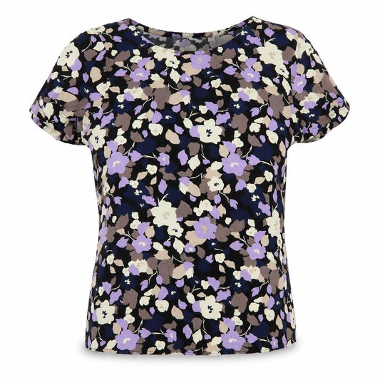 Front view of ICHI Women's Multicoloured Floral Short Sleeve Viscose Blouse, size 8