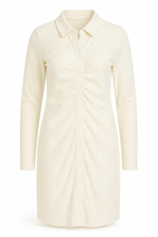 PRETTYLITTLETHING Women Ivory UK 12 Shirt Dress Long Sleeve Ruched
