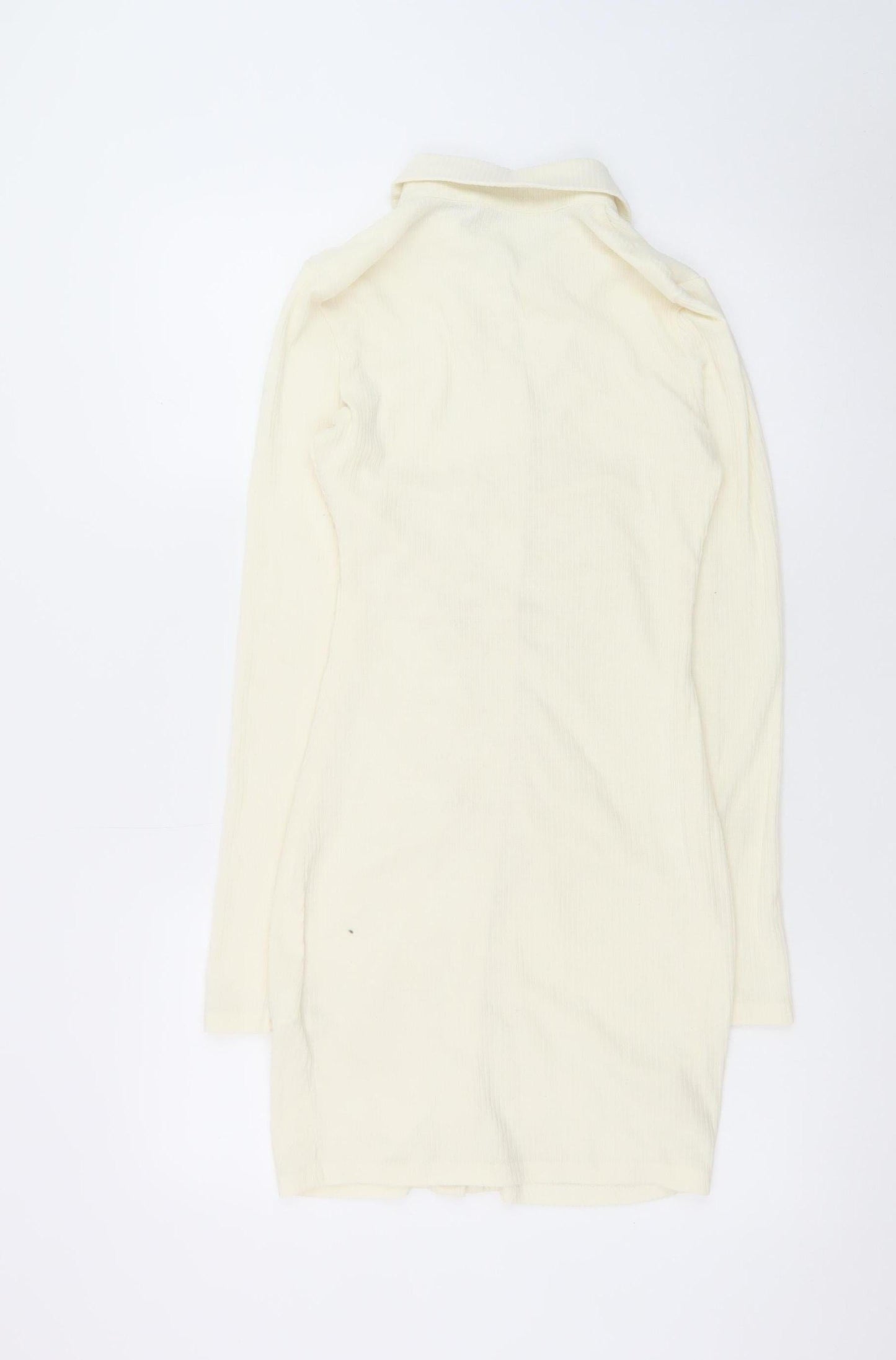 PrettyLittleThing Women Ivory UK 12 Shirt Dress Long Sleeve Ruched